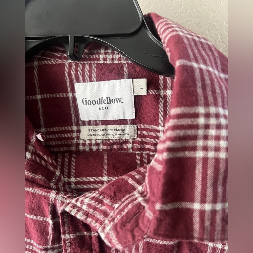 GOODFELLOW - men’s Burgundy Plaid Cotton Shirt size L - Picture 4 of 4